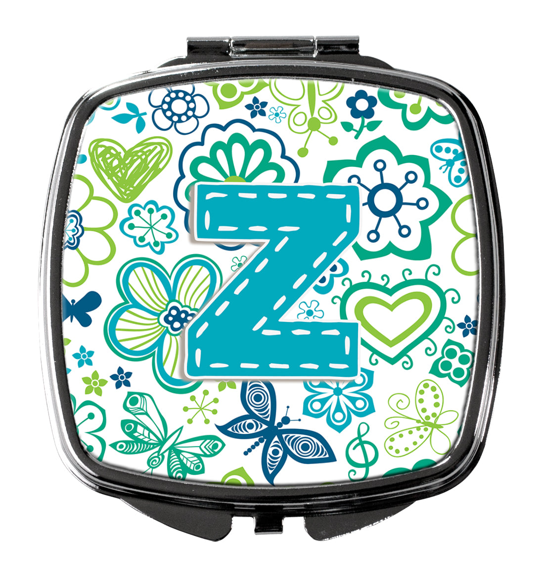 Caroline's Treasures Letter Z Flowers and Butterflies Teal Blue Compact Mirror – Stylish Purse Mirror with Artistic Covers CJ2006-ZSCM