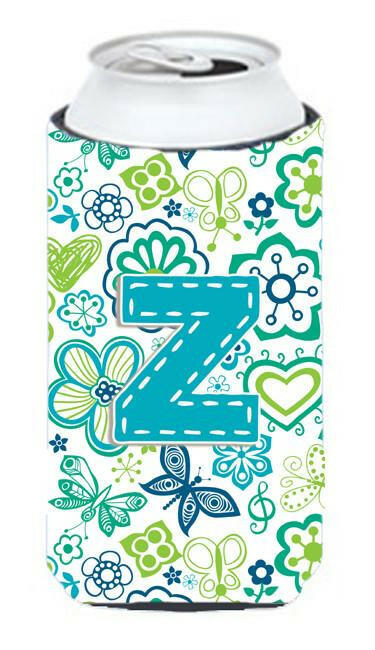 Letter Z Flowers and Butterflies Teal Blue Tall Boy Beverage Insulator Hugger CJ2006-ZTBC by Caroline&#39;s Treasures