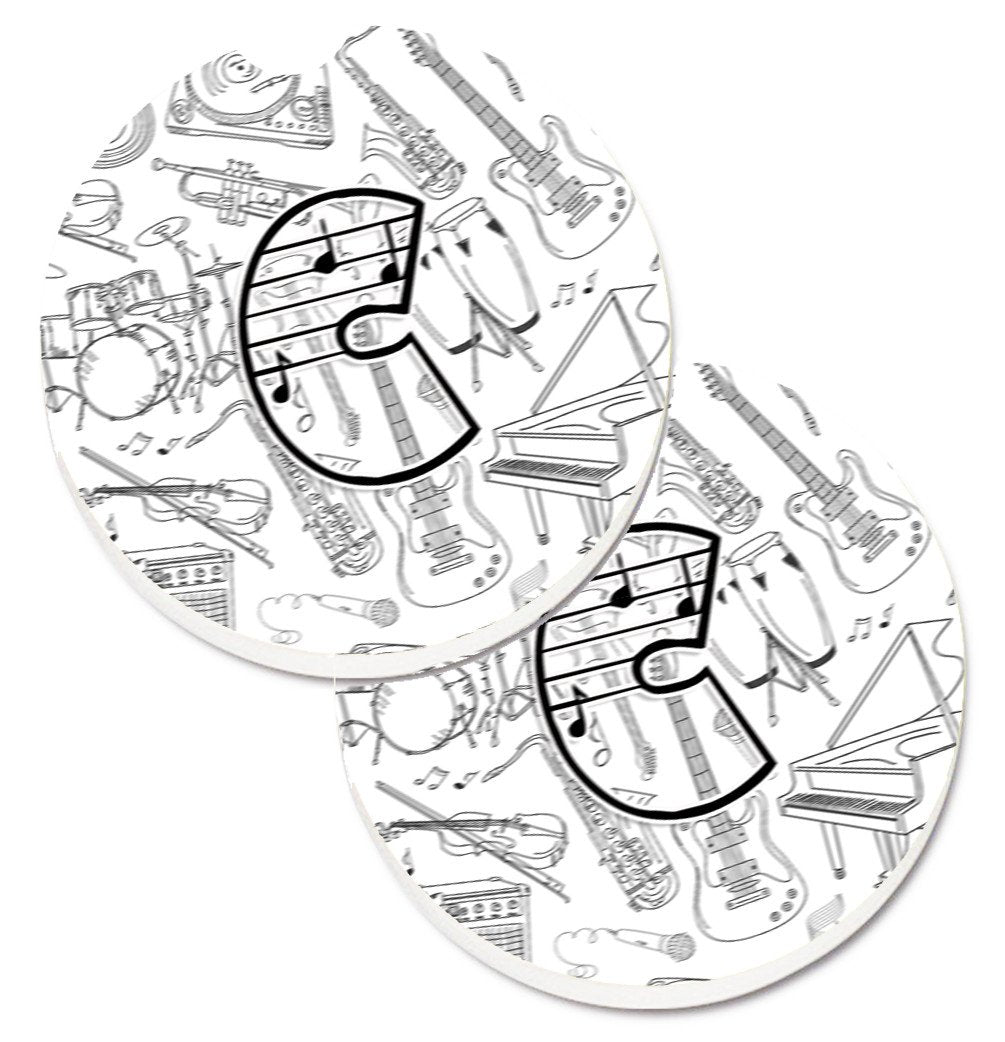 Letter C Musical Note Letters Set of 2 Cup Holder Car Coasters CJ2007-CCARC by Caroline's Treasures