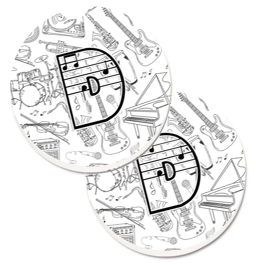Letter D Musical Note Letters Set of 2 Cup Holder Car Coasters CJ2007-DCARC by Caroline's Treasures