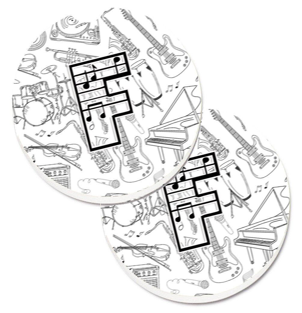Letter F Musical Note Letters Set of 2 Cup Holder Car Coasters CJ2007-FCARC by Caroline&#39;s Treasures