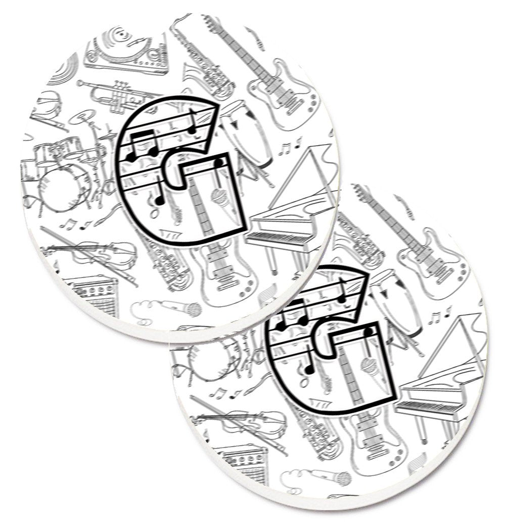 Letter G Musical Note Letters Set of 2 Cup Holder Car Coasters CJ2007-GCARC by Caroline&#39;s Treasures