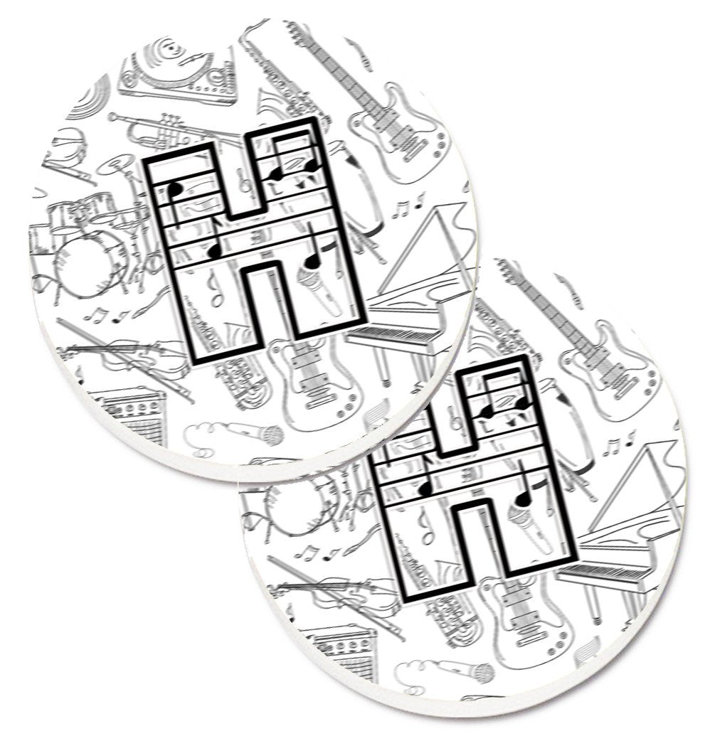 Letter H Musical Note Letters Set of 2 Cup Holder Car Coasters CJ2007-HCARC by Caroline&#39;s Treasures