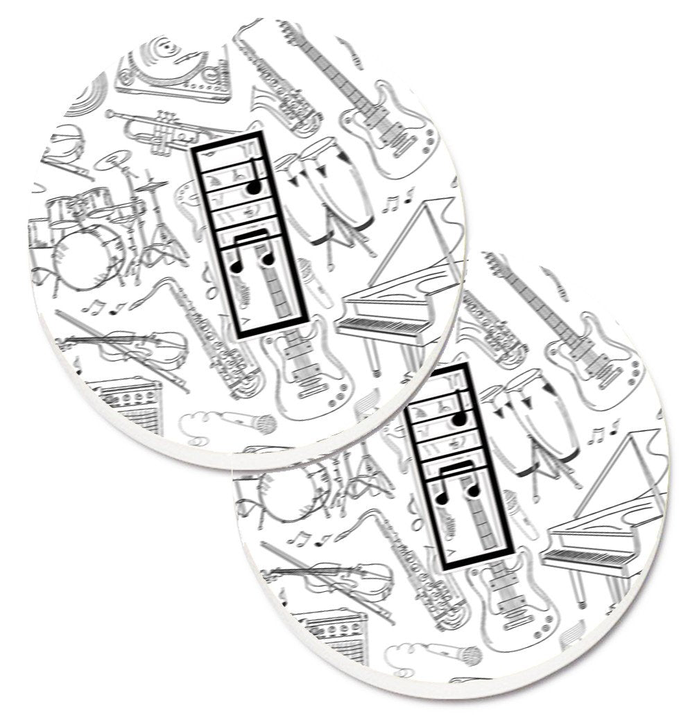 Letter I Musical Note Letters Set of 2 Cup Holder Car Coasters CJ2007-ICARC by Caroline's Treasures