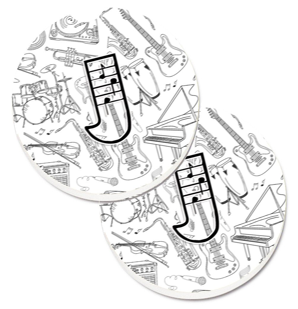 Letter J Musical Note Letters Set of 2 Cup Holder Car Coasters CJ2007-JCARC by Caroline's Treasures