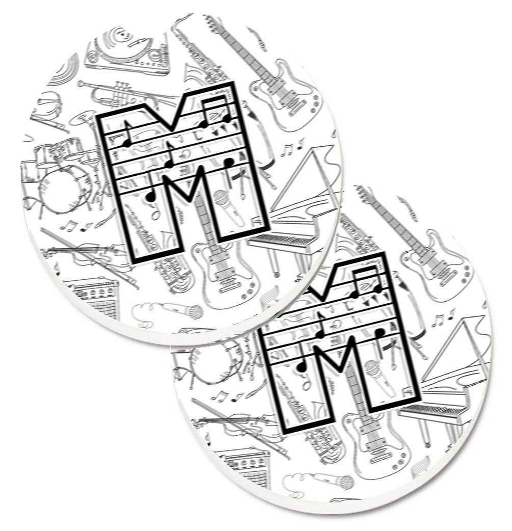 Letter M Musical Note Letters Set of 2 Cup Holder Car Coasters CJ2007-MCARC by Caroline&#39;s Treasures