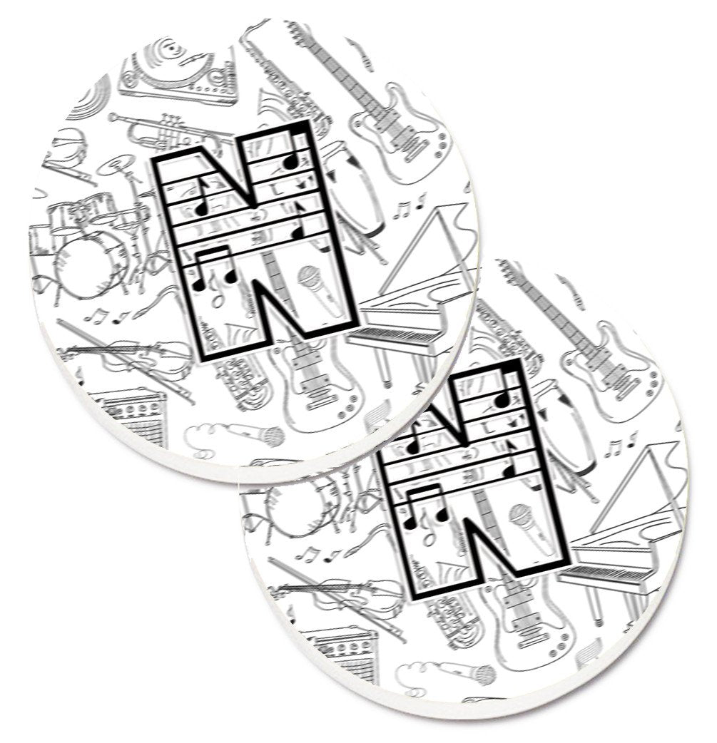Letter N Musical Note Letters Set of 2 Cup Holder Car Coasters CJ2007-NCARC by Caroline's Treasures