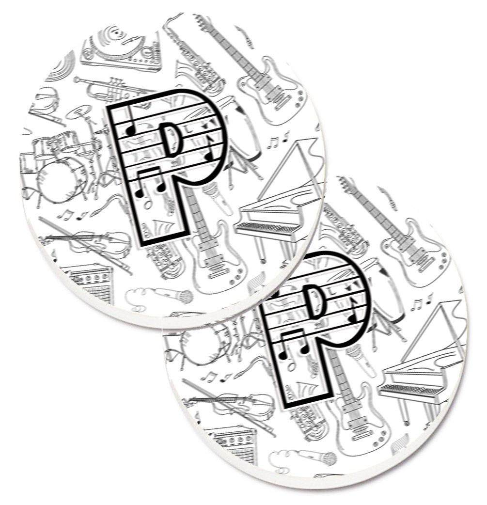 Letter P Musical Note Letters Set of 2 Cup Holder Car Coasters CJ2007-PCARC by Caroline's Treasures