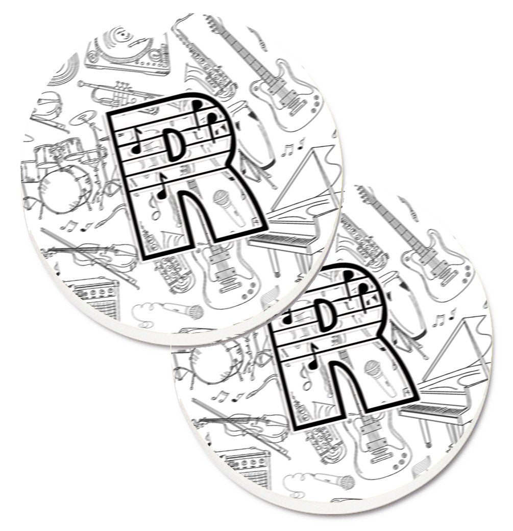 Letter R Musical Note Letters Set of 2 Cup Holder Car Coasters CJ2007-RCARC by Caroline's Treasures