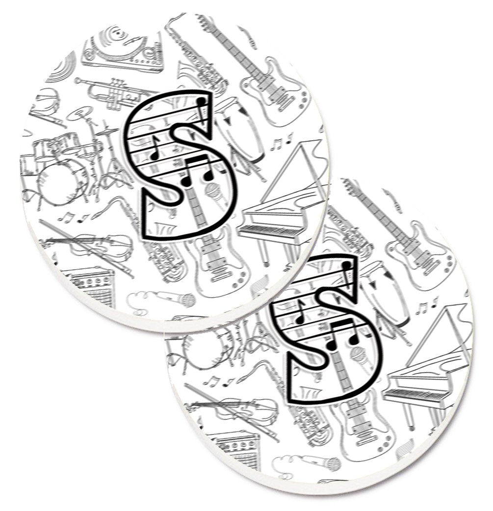 Letter S Musical Note Letters Set of 2 Cup Holder Car Coasters CJ2007-SCARC by Caroline&#39;s Treasures