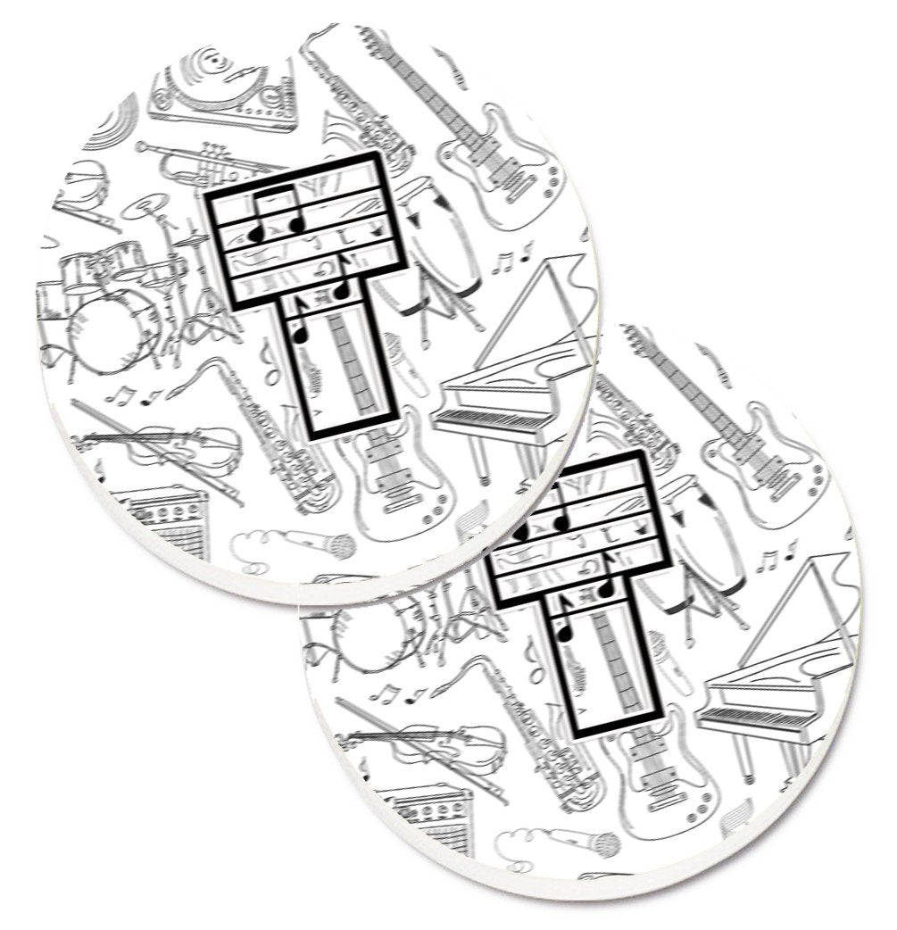 Letter T Musical Note Letters Set of 2 Cup Holder Car Coasters CJ2007-TCARC by Caroline's Treasures