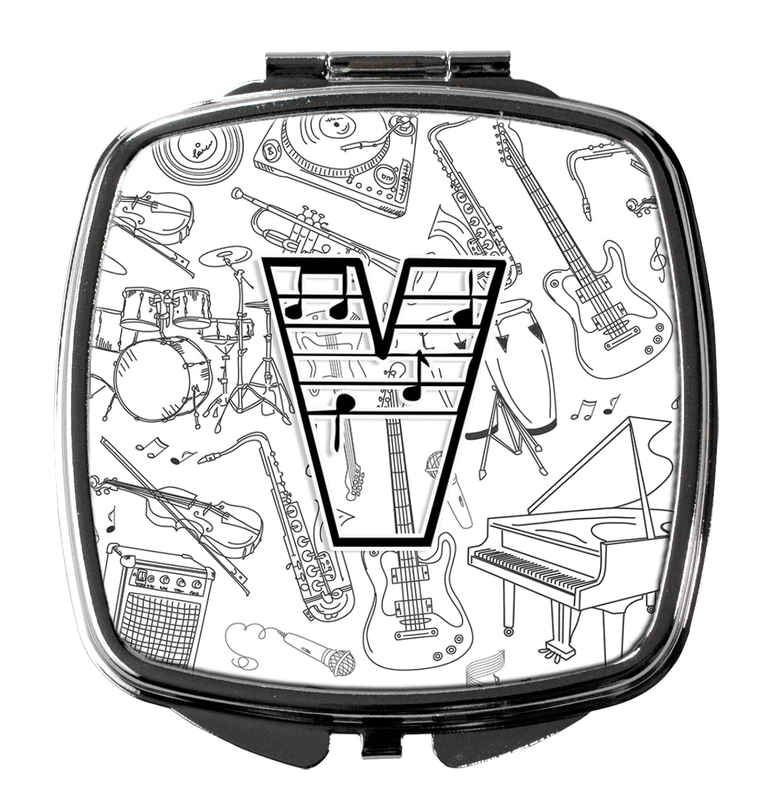 Caroline's Treasures Letter V Musical Note Letters Compact Mirror – Stylish Purse Mirror with Artistic Covers CJ2007-VSCM