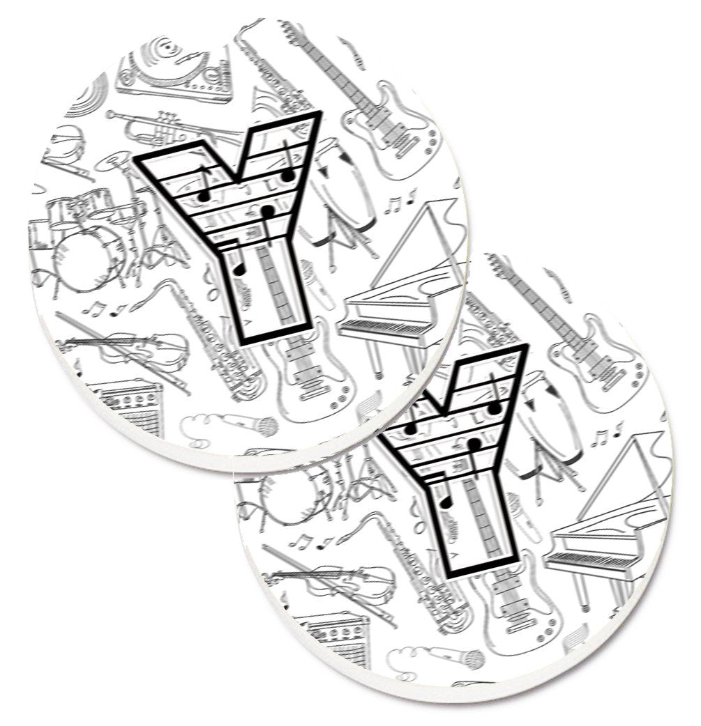 Letter Y Musical Note Letters Set of 2 Cup Holder Car Coasters CJ2007-YCARC by Caroline's Treasures