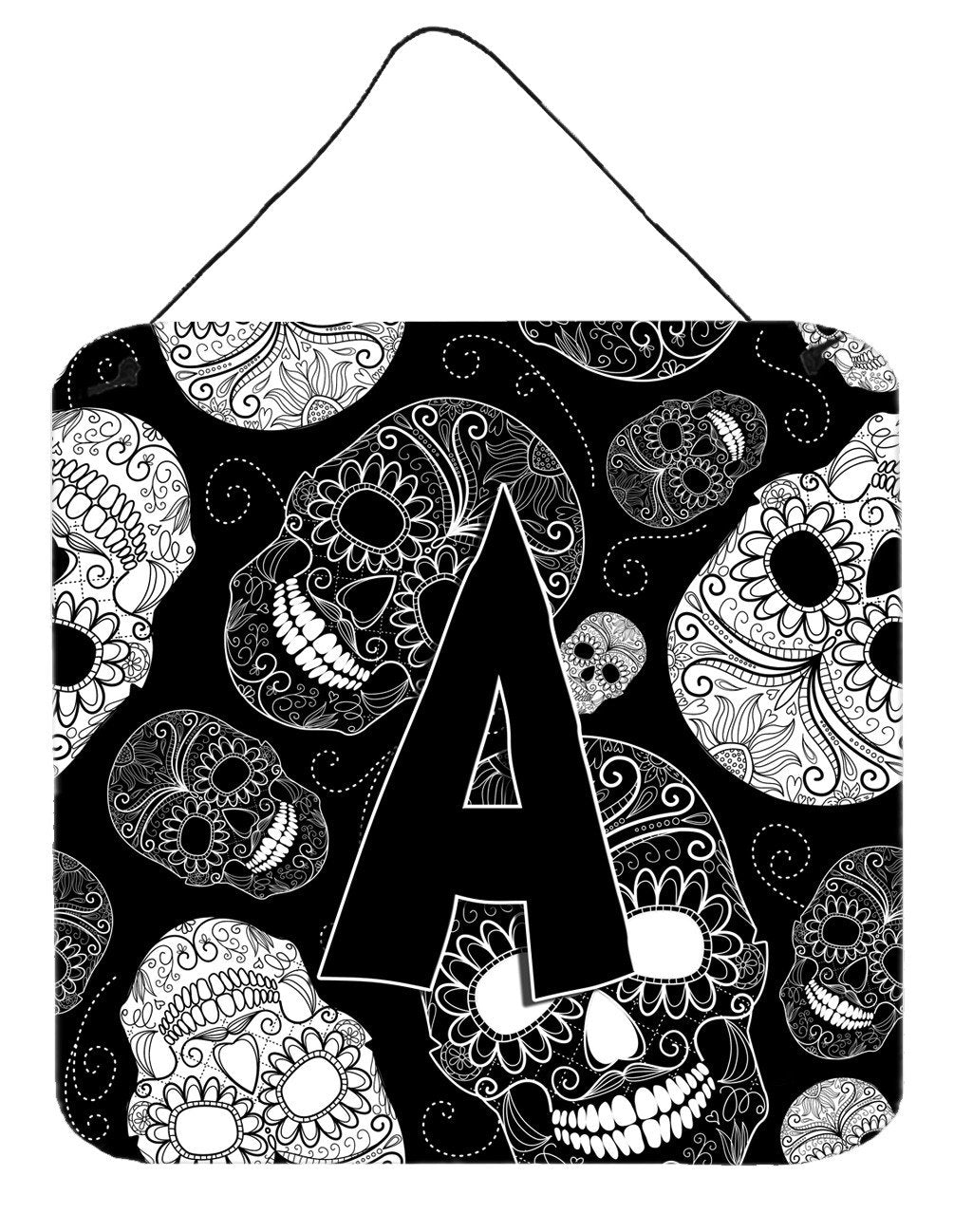 Letter A Day of the Dead Skulls Black Wall or Door Hanging Prints CJ2008-ADS66 by Caroline's Treasures