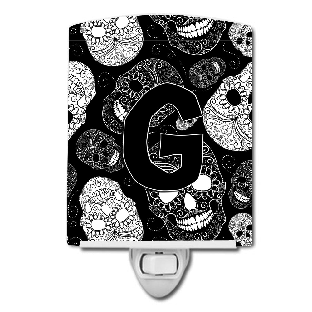 Letter G Day of the Dead Skulls Black Ceramic Night Light CJ2008-GCNL - the-store.com