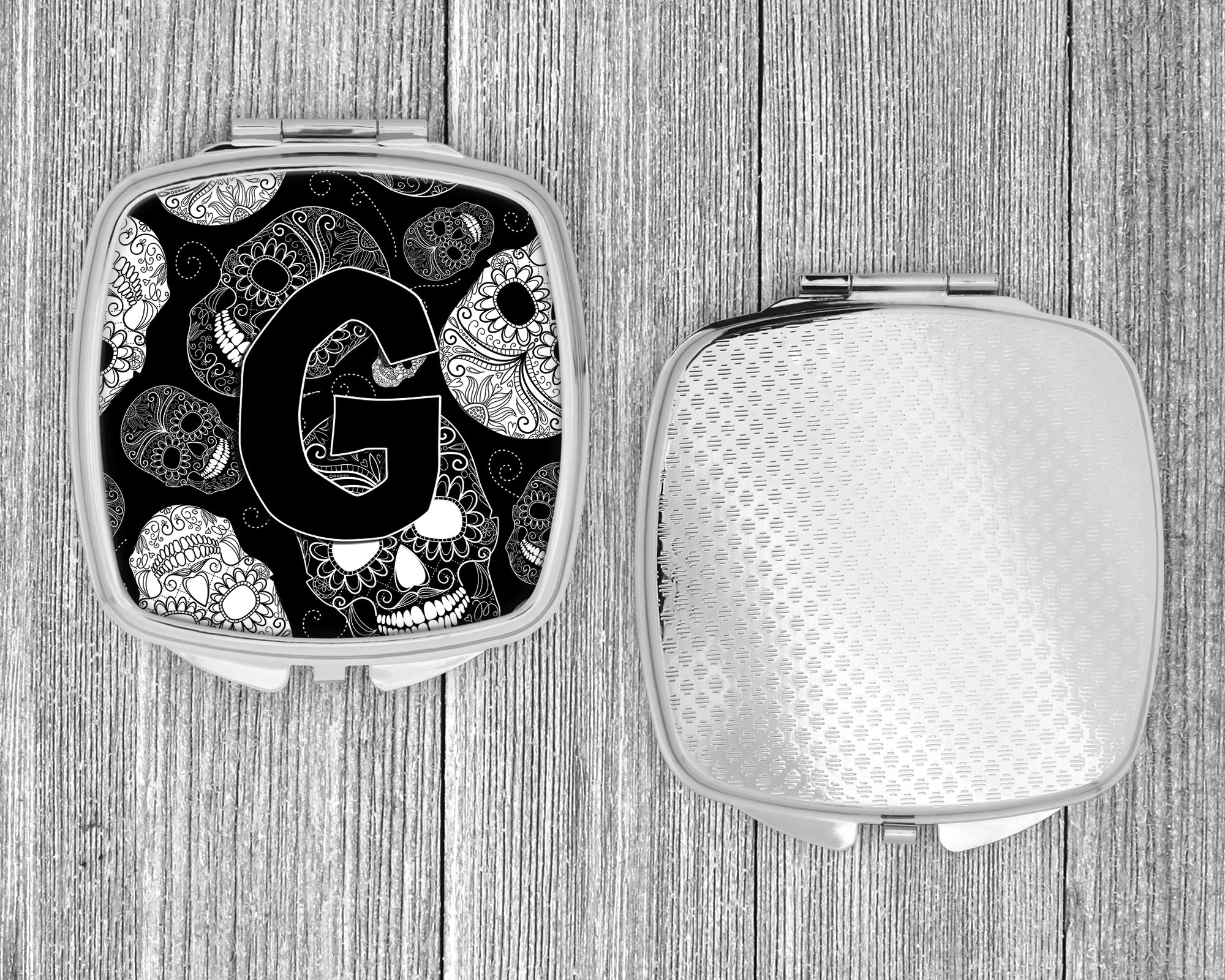 Letter G Day of the Dead Skulls Black Compact Mirror CJ2008-GSCM  the-store.com.