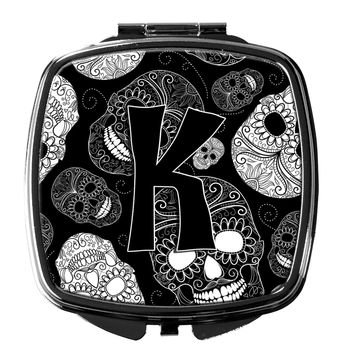 Caroline's Treasures Letter K Day of the Dead Skulls Black Compact Mirror – Stylish Purse Mirror with Artistic Covers CJ2008-KSCM