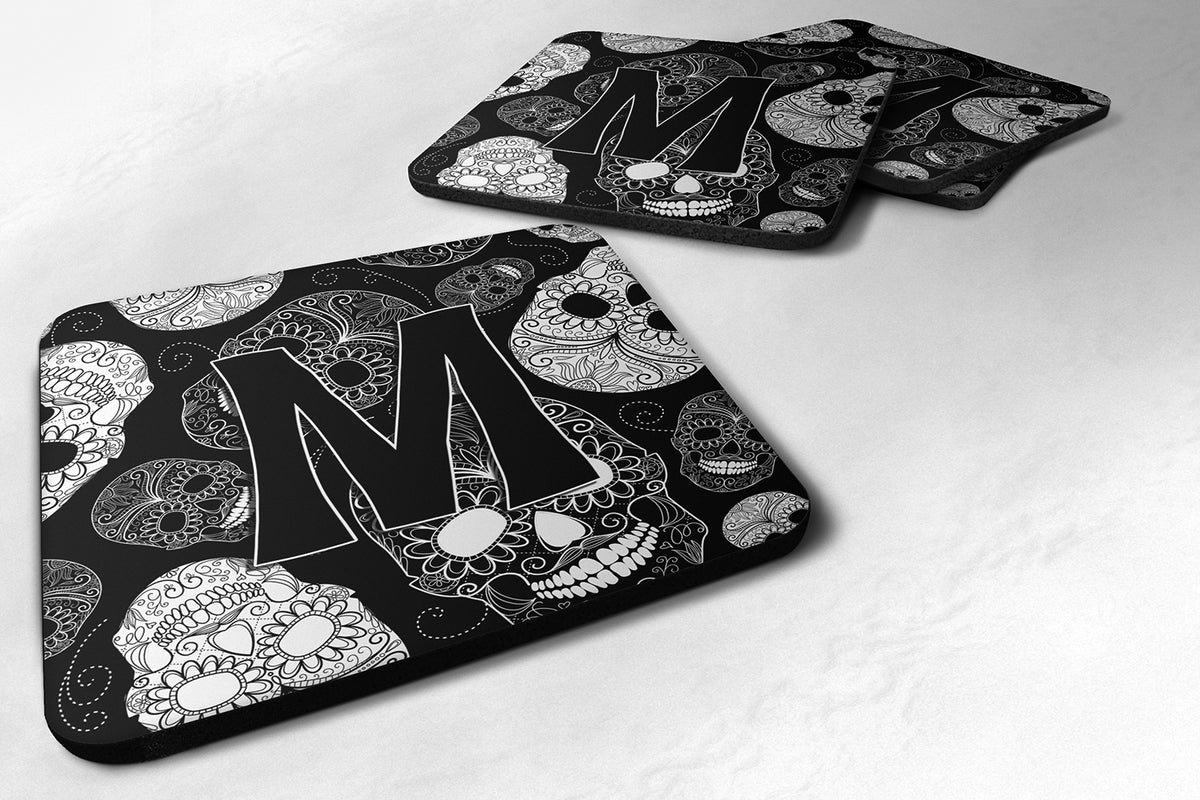Set of 4 Letter M Day of the Dead Skulls Black Foam Coasters CJ2008-MFC - the-store.com