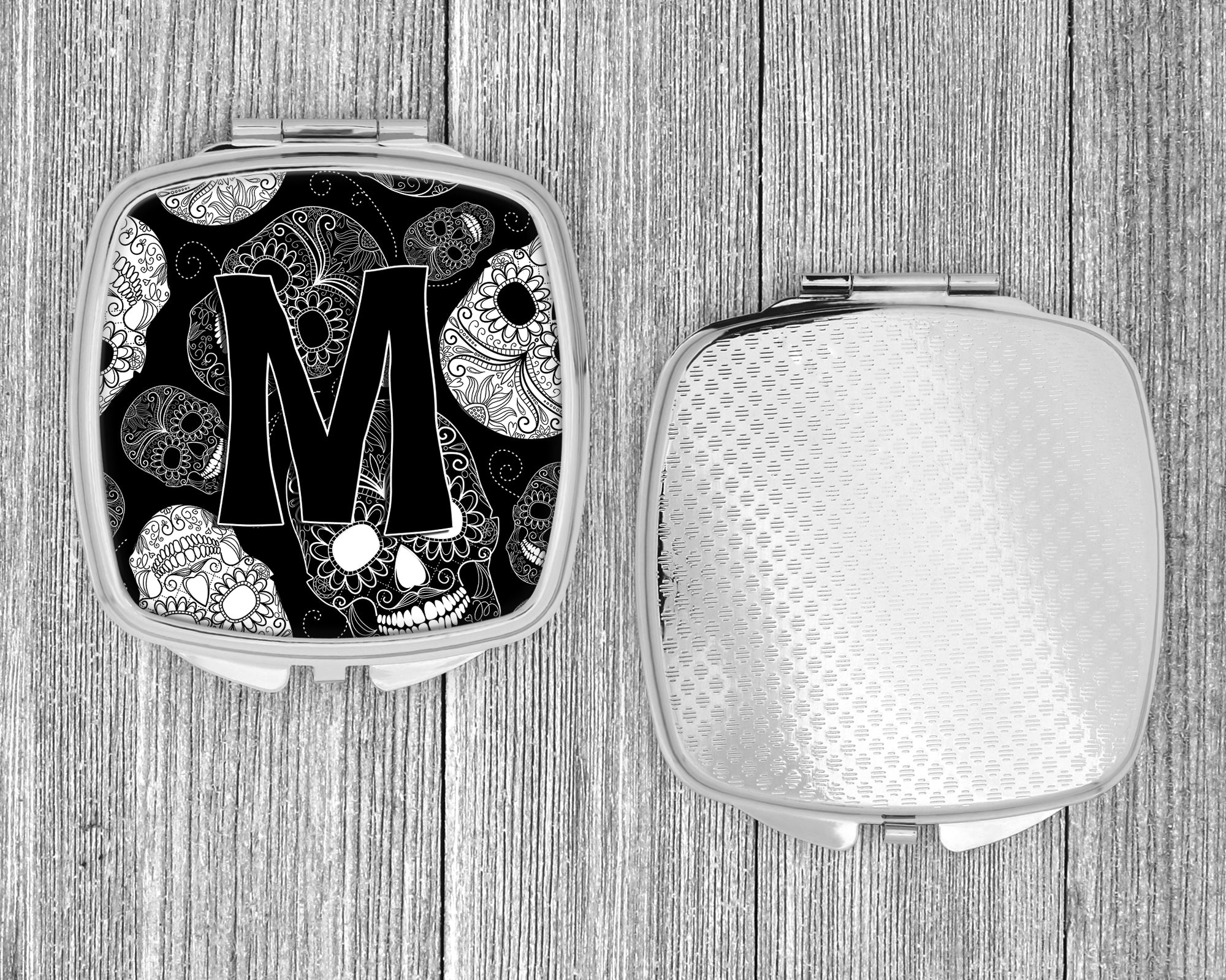 Letter M Day of the Dead Skulls Black Compact Mirror CJ2008-MSCM  the-store.com.