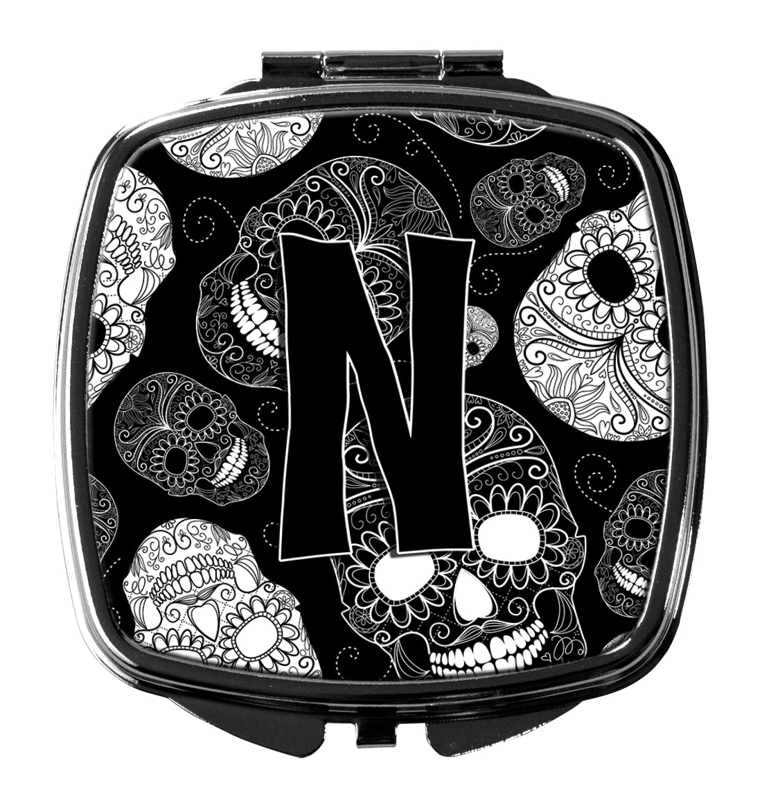 Letter N Day of the Dead Skulls Black Compact Mirror CJ2008-NSCM  the-store.com.