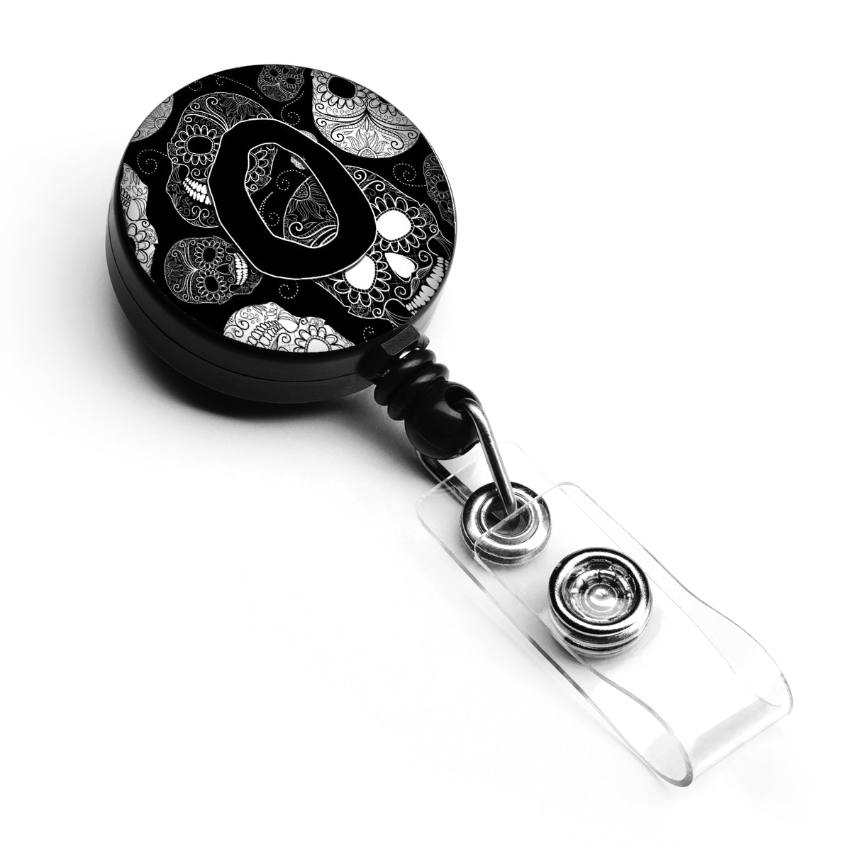 Caroline's Treasures Letter O Day of the Dead Skulls Black Retractable Badge Reel CJ2008-OBR