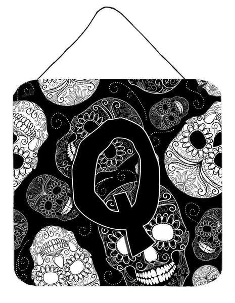 Letter Q Day of the Dead Skulls Black Wall or Door Hanging Prints CJ2008-QDS66 by Caroline's Treasures