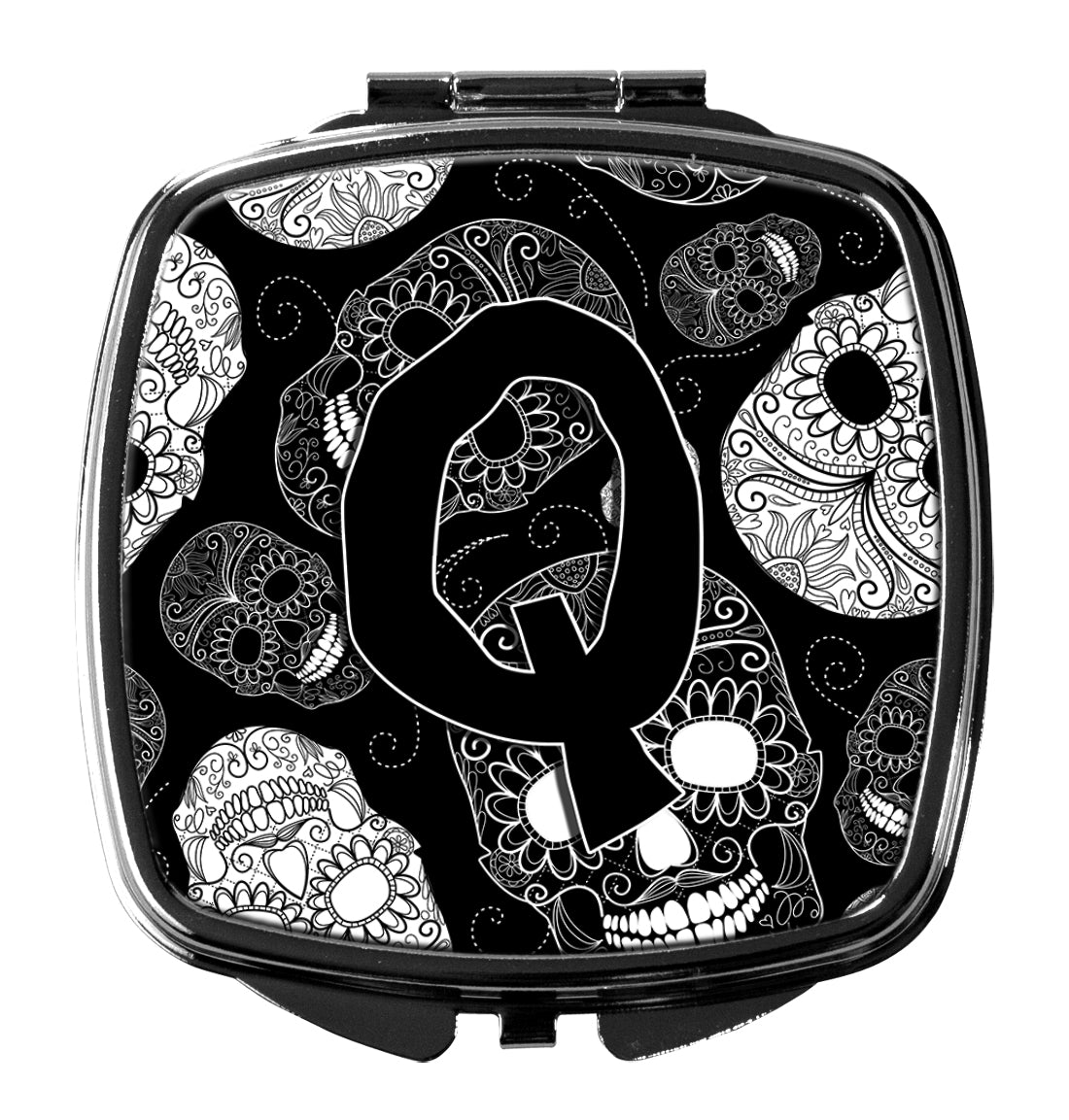 Caroline's Treasures Letter Q Day of the Dead Skulls Black Compact Mirror – Stylish Purse Mirror with Artistic Covers CJ2008-QSCM