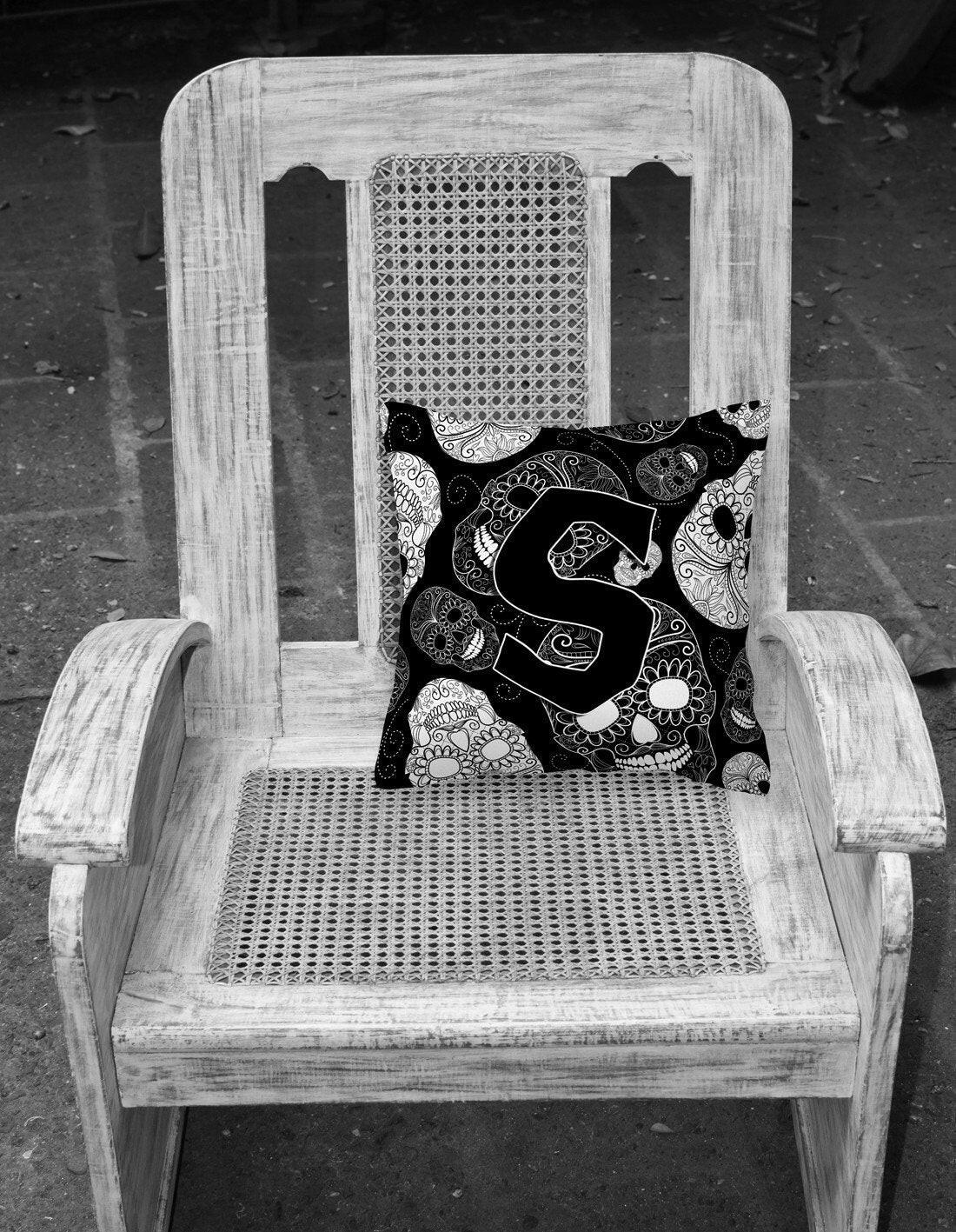 Letter S Day of the Dead Skulls Black Canvas Fabric Decorative Pillow CJ2008-SPW1414 by Caroline's Treasures