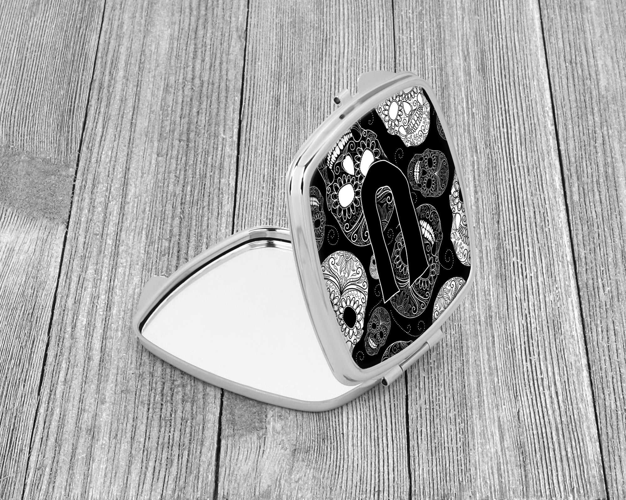 Caroline's Treasures Letter U Day of the Dead Skulls Black Compact Mirror – Stylish Purse Mirror with Artistic Covers CJ2008-USCM