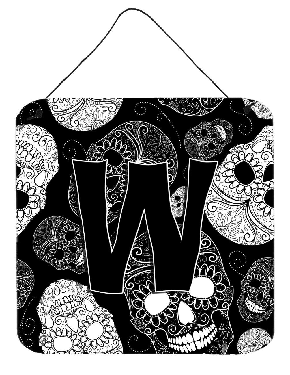 Letter W Day of the Dead Skulls Black Wall or Door Hanging Prints CJ2008-WDS66 by Caroline's Treasures