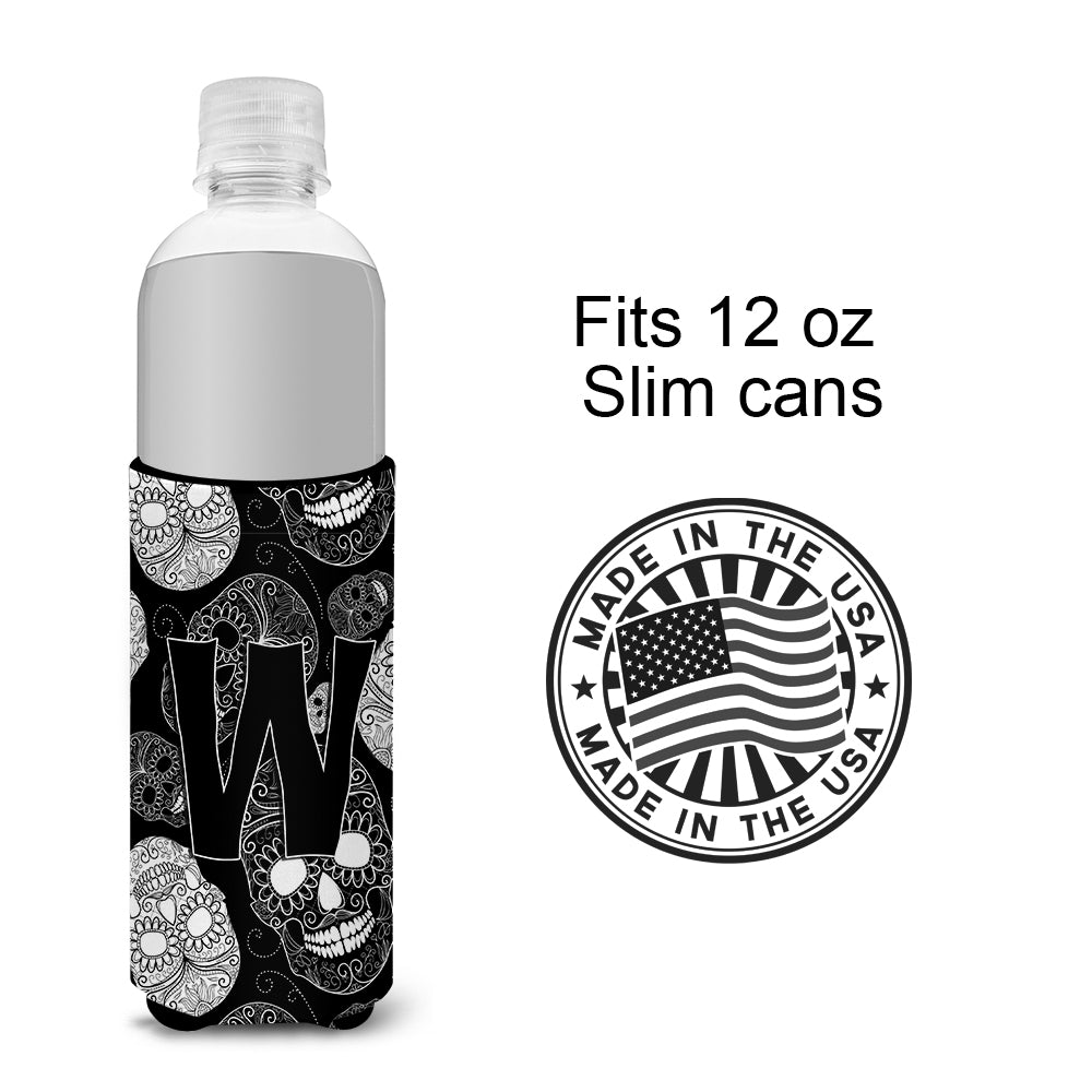 Letter W Day of the Dead Skulls Black Ultra Beverage Insulators for slim cans CJ2008-WMUK.