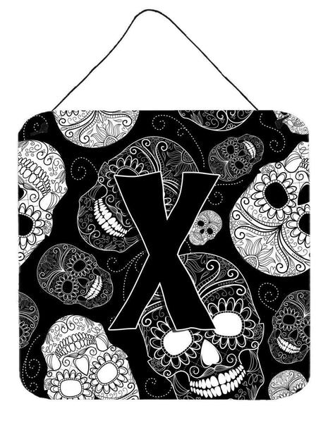 Letter X Day of the Dead Skulls Black Wall or Door Hanging Prints CJ2008-XDS66 by Caroline's Treasures