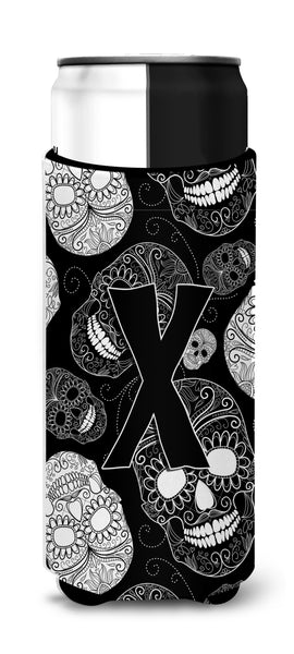Letter X Day of the Dead Skulls Black Ultra Beverage Insulators for slim cans CJ2008-XMUK