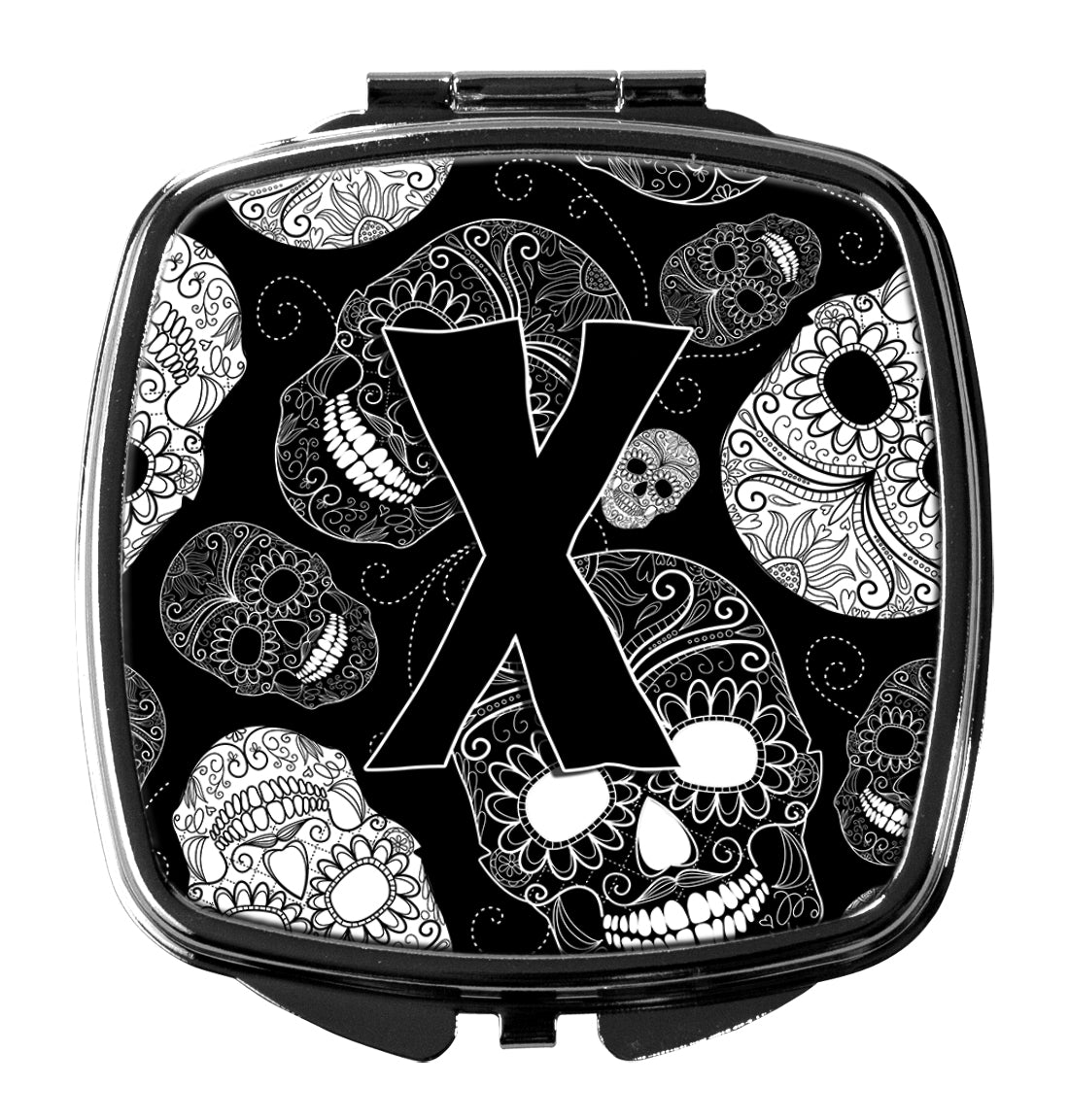 Caroline's Treasures Letter X Day of the Dead Skulls Black Compact Mirror – Stylish Purse Mirror with Artistic Covers CJ2008-XSCM