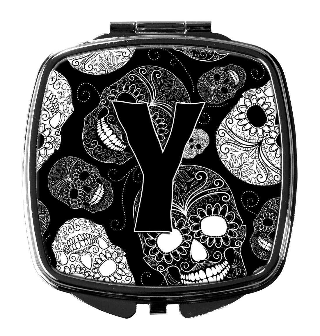 Caroline's Treasures Letter Y Day of the Dead Skulls Black Compact Mirror – Stylish Purse Mirror with Artistic Covers CJ2008-YSCM