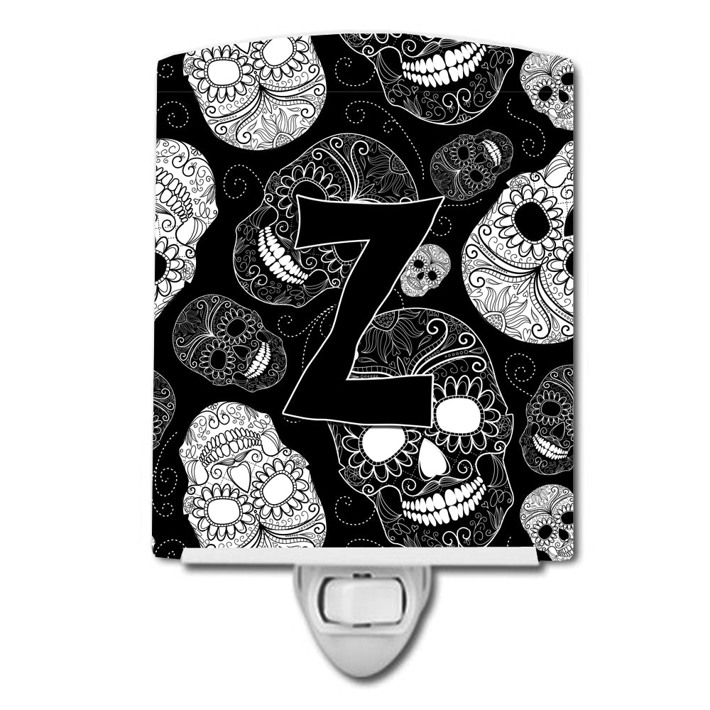 Letter Z Day of the Dead Skulls Black Ceramic Night Light CJ2008-ZCNL - the-store.com