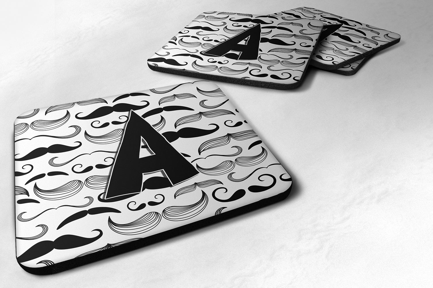 Set of 4 Letter A Moustache Initial Foam Coasters CJ2009-AFC - the-store.com