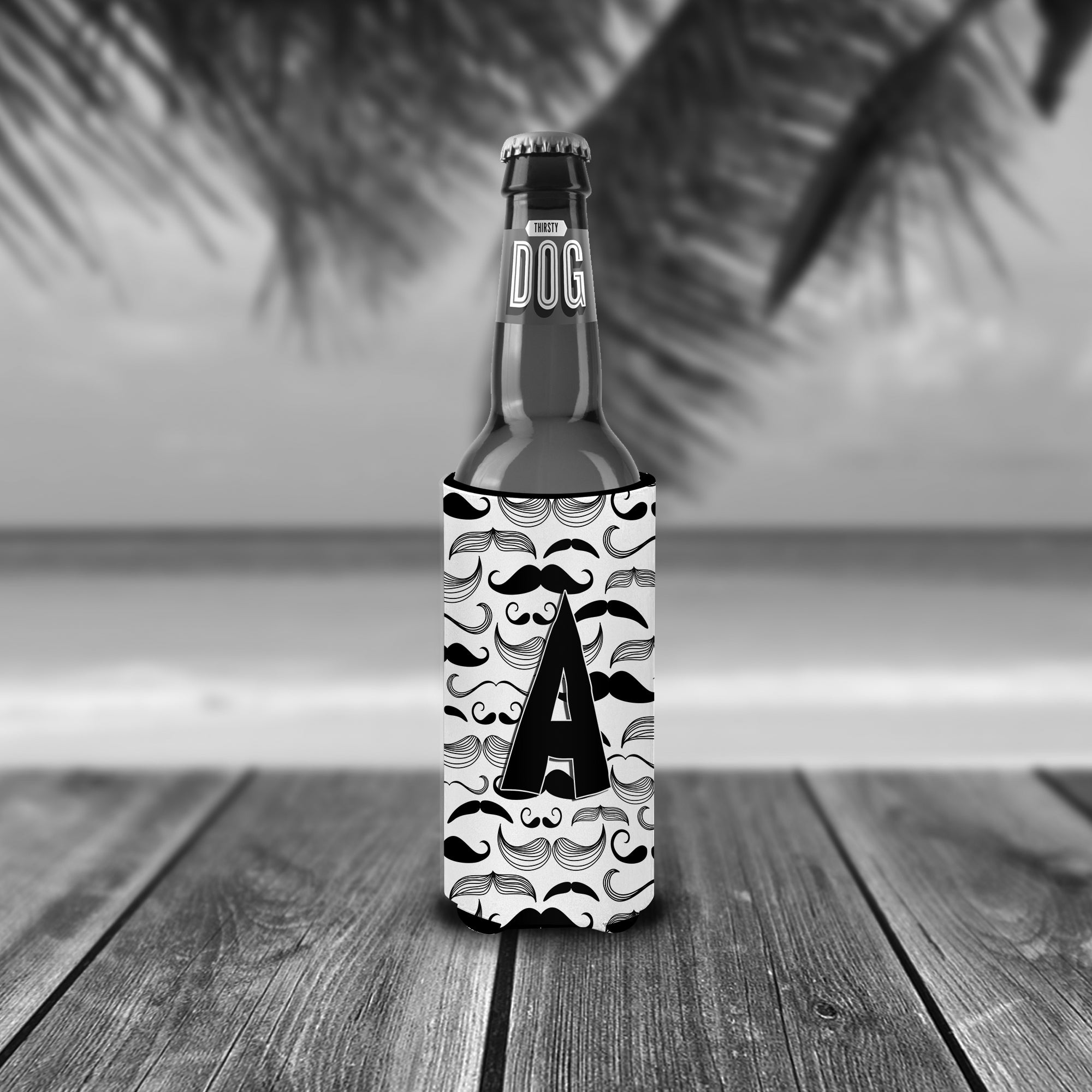 Caroline's Treasures Letter A Moustache Initial Slim Can Hugger – Fun & Functional Drink Coolers CJ2009-AMUK