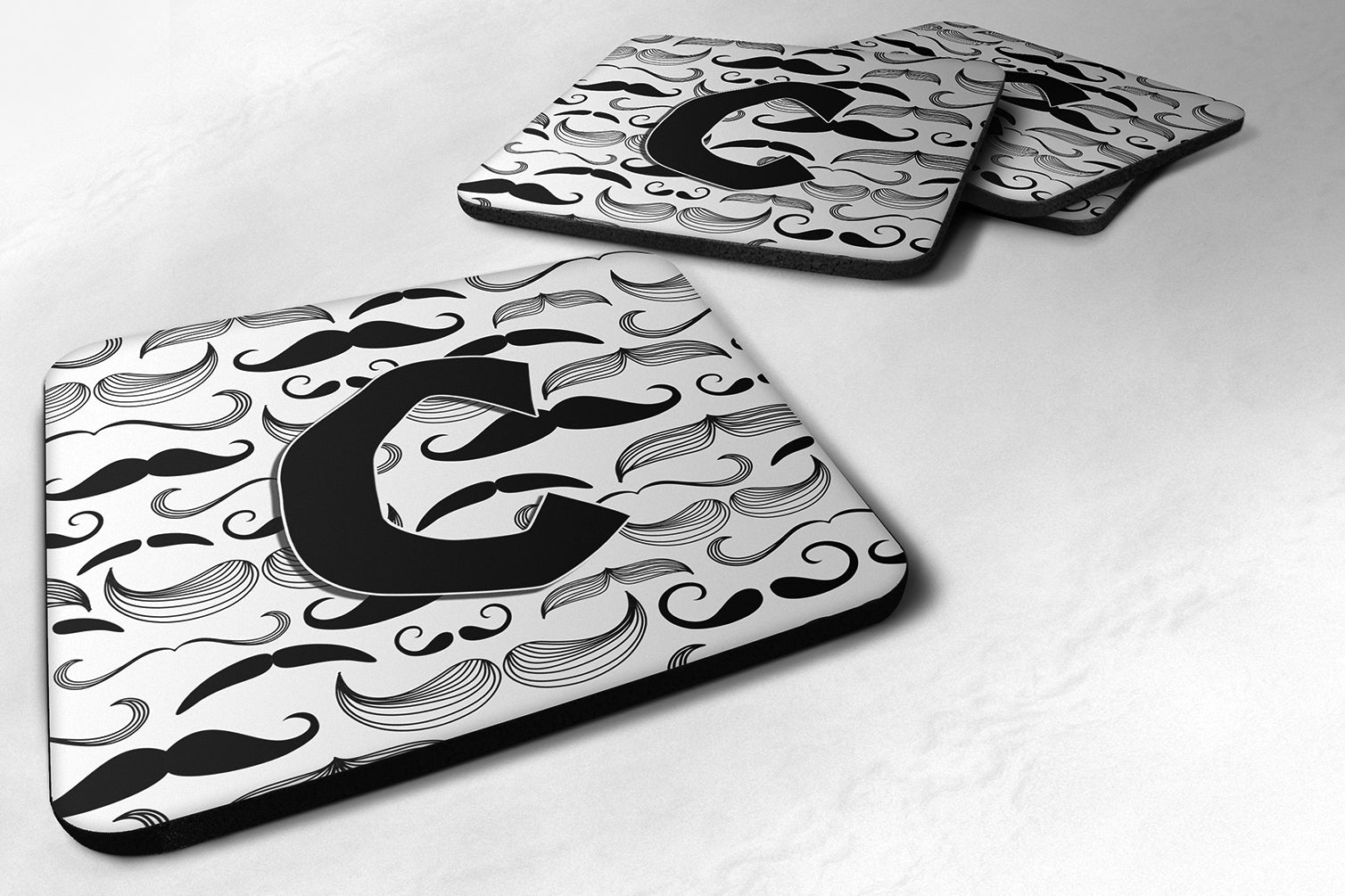 Set of 4 Letter C Moustache Initial Foam Coasters CJ2009-CFC - the-store.com