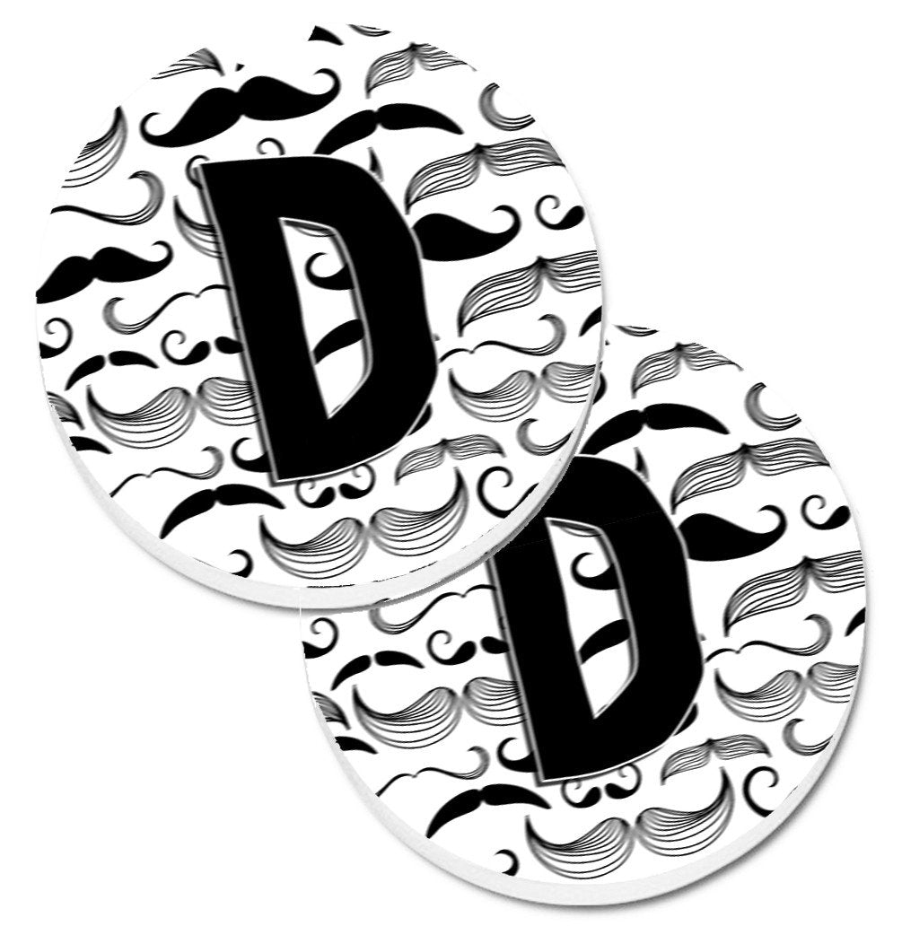 Letter D Moustache Initial Set of 2 Cup Holder Car Coasters CJ2009-DCARC by Caroline&#39;s Treasures