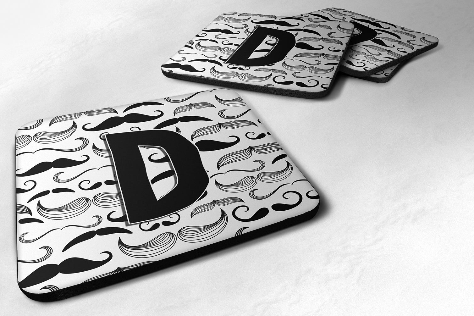 Set of 4 Letter D Moustache Initial Foam Coasters CJ2009-DFC - the-store.com