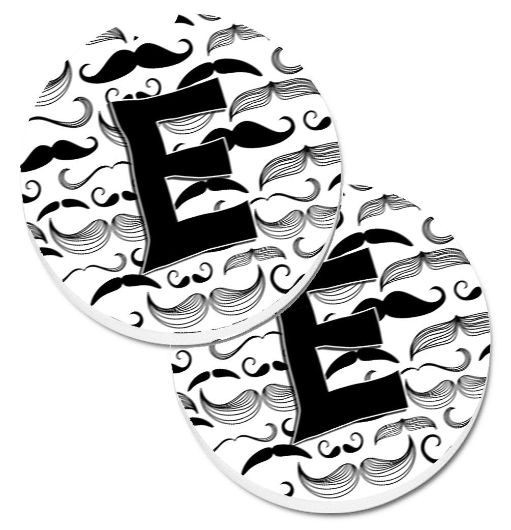 Letter E Moustache Initial Set of 2 Cup Holder Car Coasters CJ2009-ECARC by Caroline&#39;s Treasures