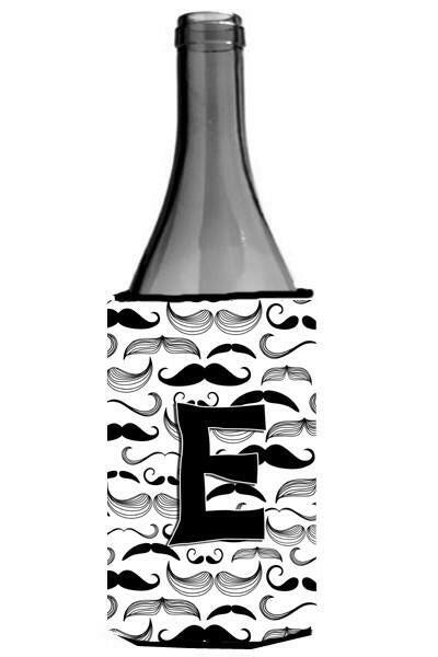Letter E Moustache Initial Wine Bottle Beverage Insulator Hugger CJ2009-ELITERK by Caroline&#39;s Treasures