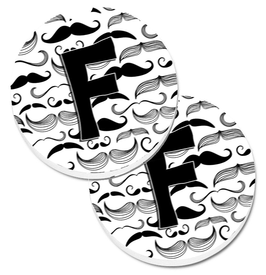 Letter F Moustache Initial Set of 2 Cup Holder Car Coasters CJ2009-FCARC by Caroline's Treasures