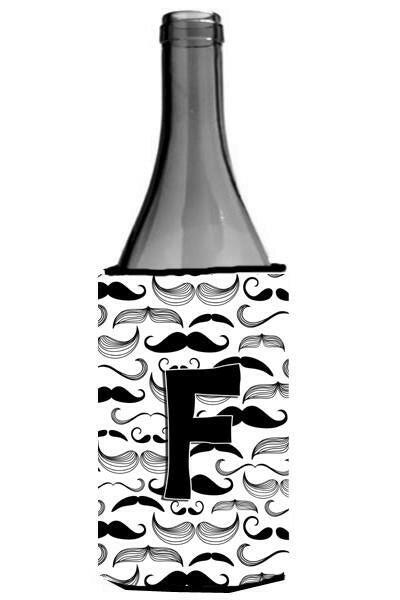 Letter F Moustache Initial Wine Bottle Beverage Insulator Hugger CJ2009-FLITERK by Caroline&#39;s Treasures