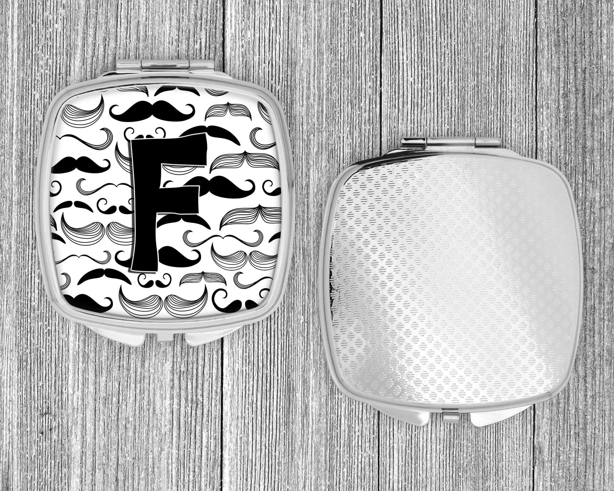 Letter F Moustache Initial Compact Mirror CJ2009-FSCM