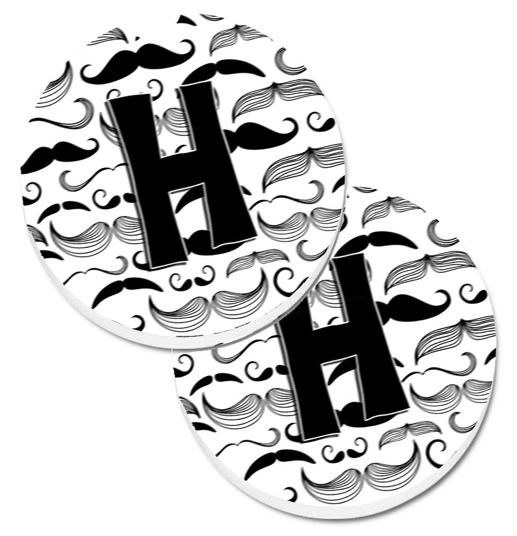Letter H Moustache Initial Set of 2 Cup Holder Car Coasters CJ2009-HCARC by Caroline&#39;s Treasures