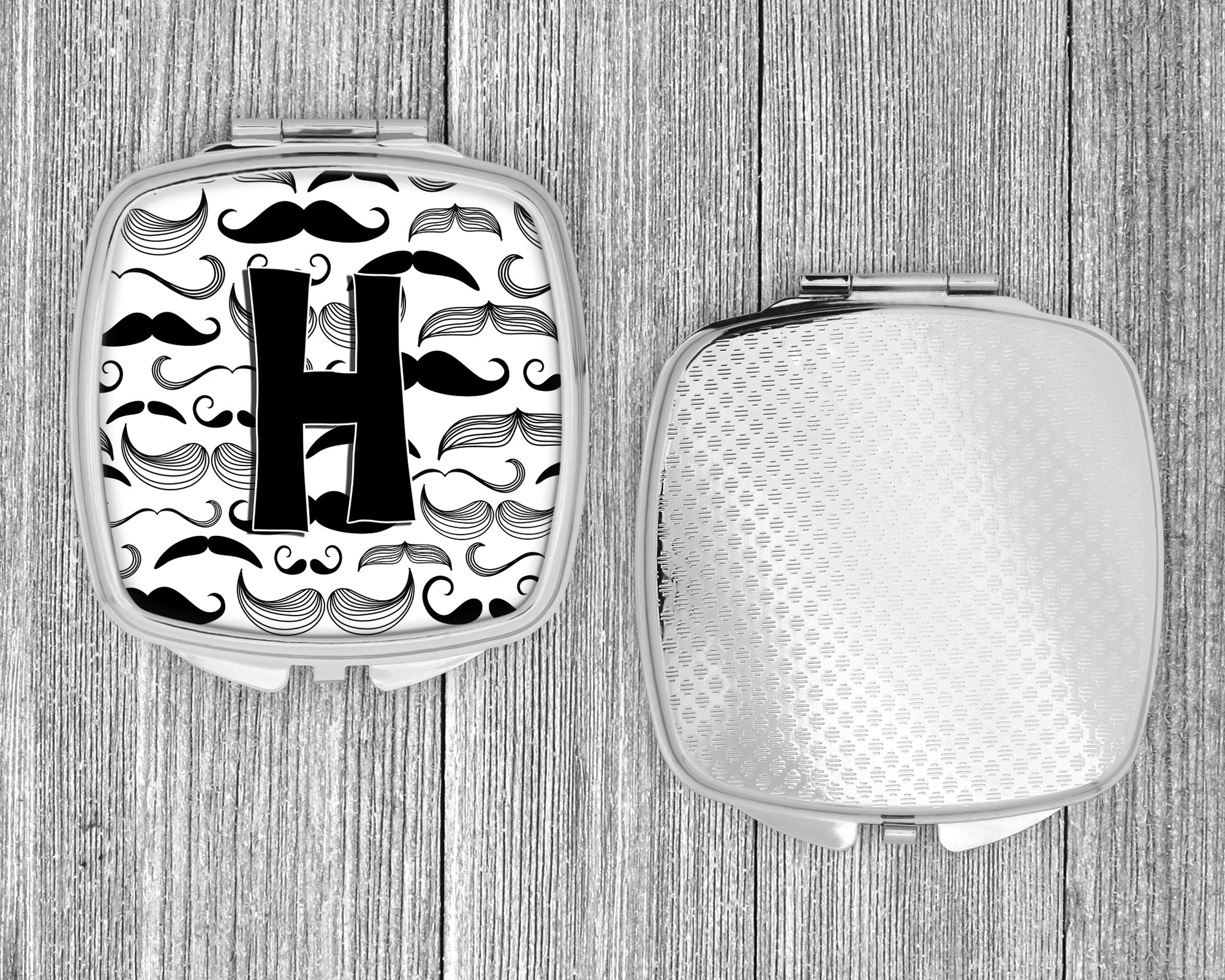 Letter H Moustache Initial Compact Mirror CJ2009-HSCM