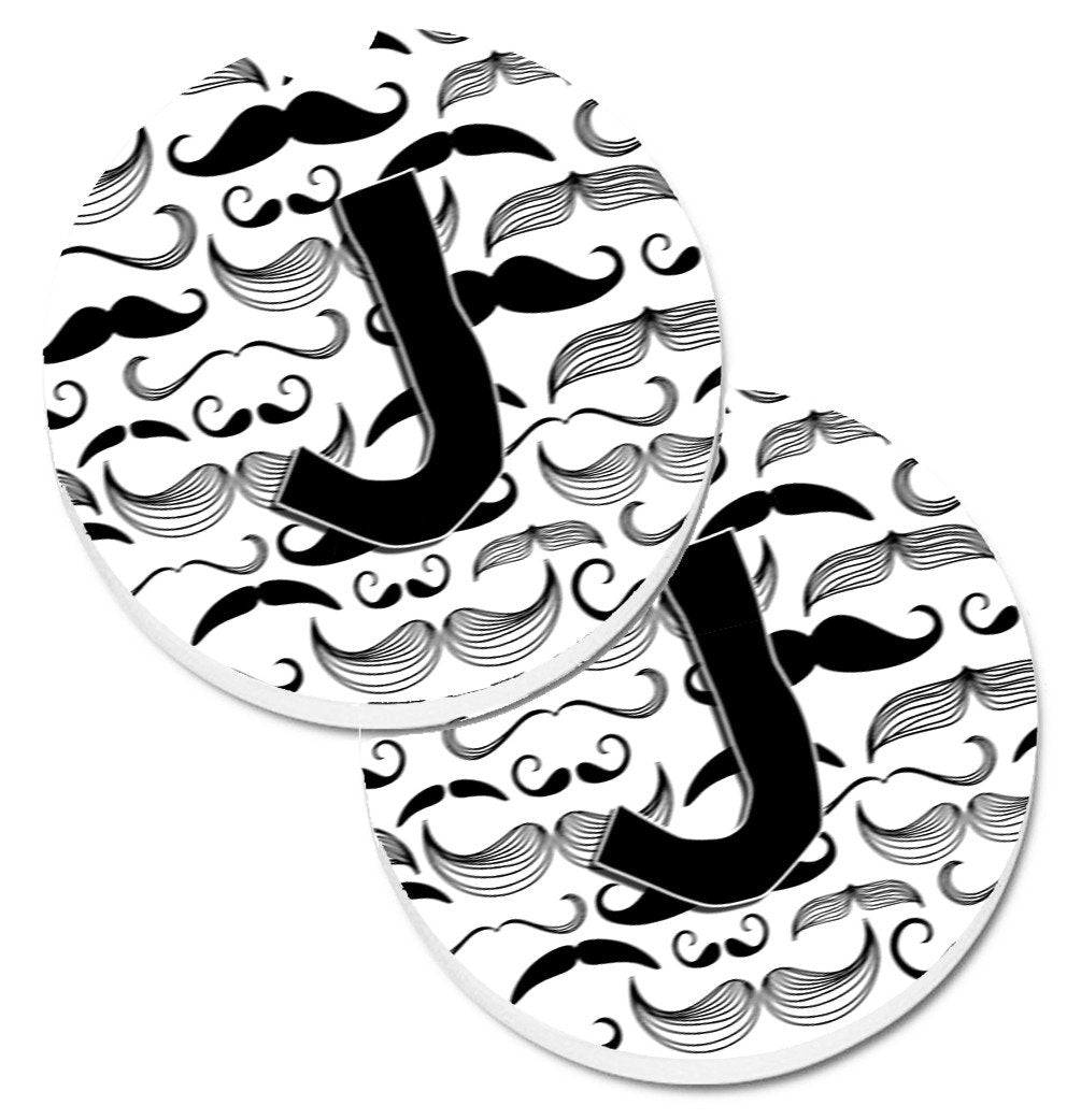Letter J Moustache Initial Set of 2 Cup Holder Car Coasters CJ2009-JCARC by Caroline&#39;s Treasures