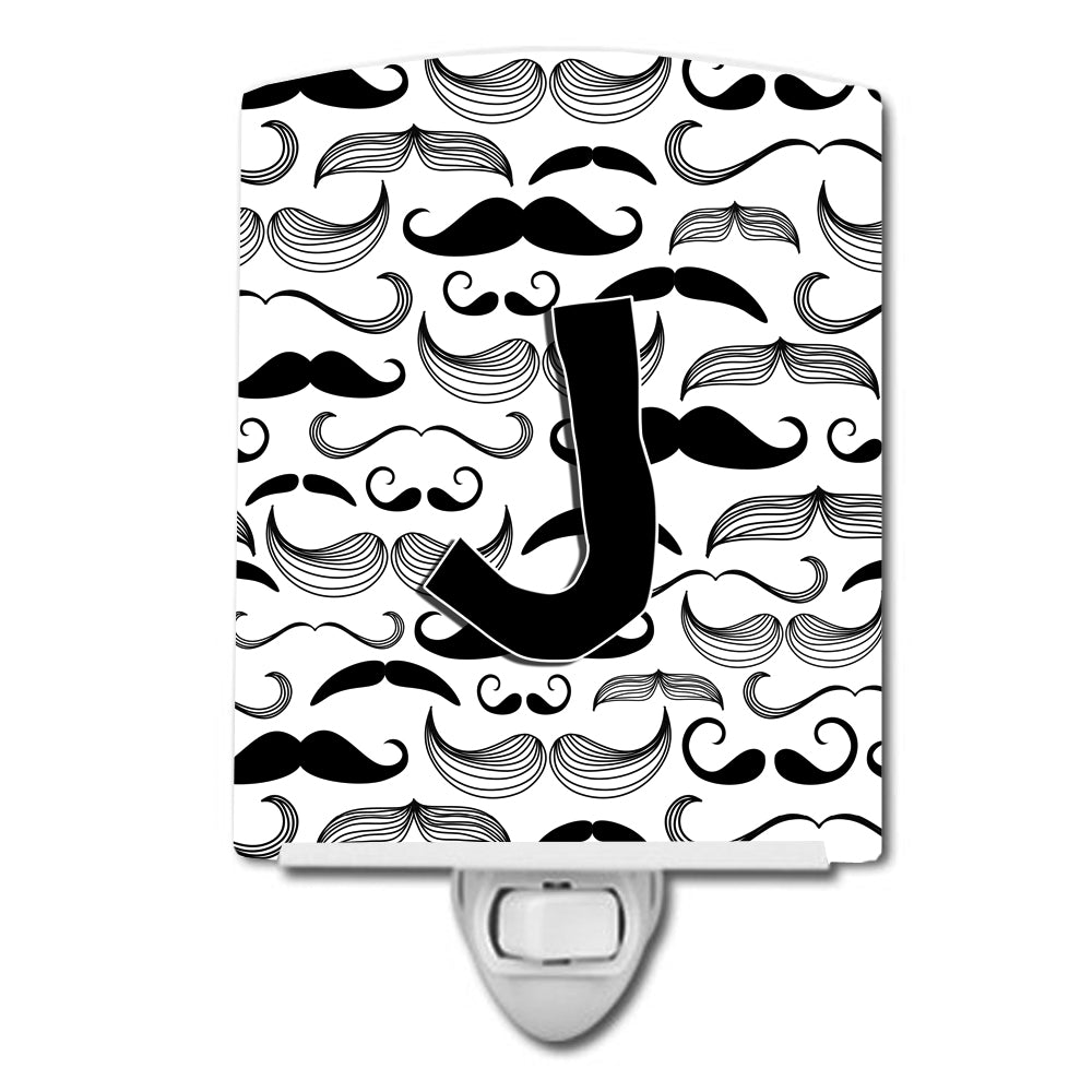 Letter J Moustache Initial Ceramic Night Light CJ2009-JCNL - the-store.com